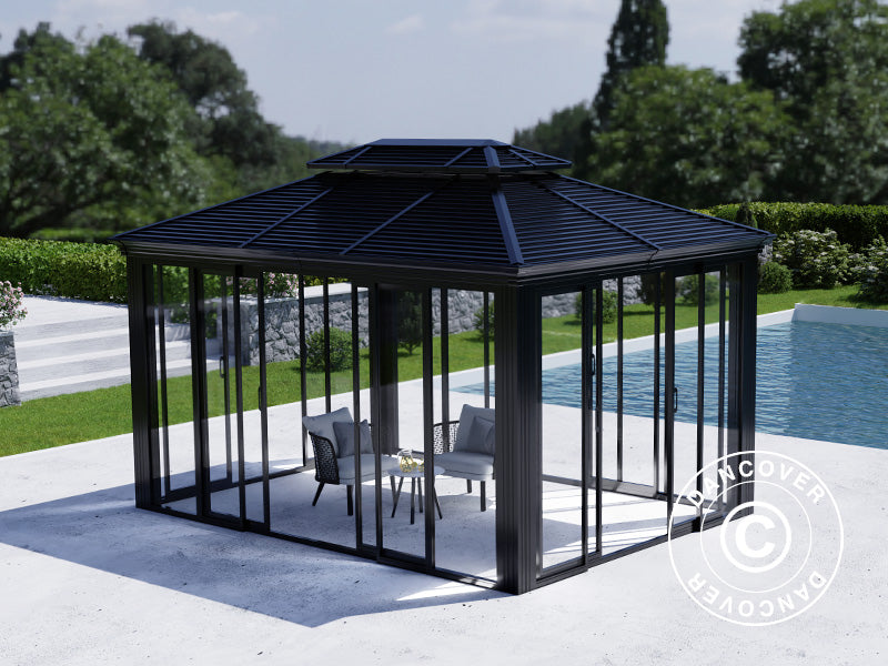 Gazebo da giardino San Bruno Alu+ con pareti laterali, 3x4m, Nero