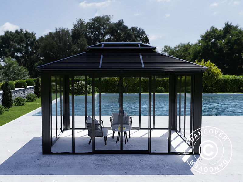 Gazebo da giardino San Bruno Alu+ con pareti laterali, 3x4m, Nero