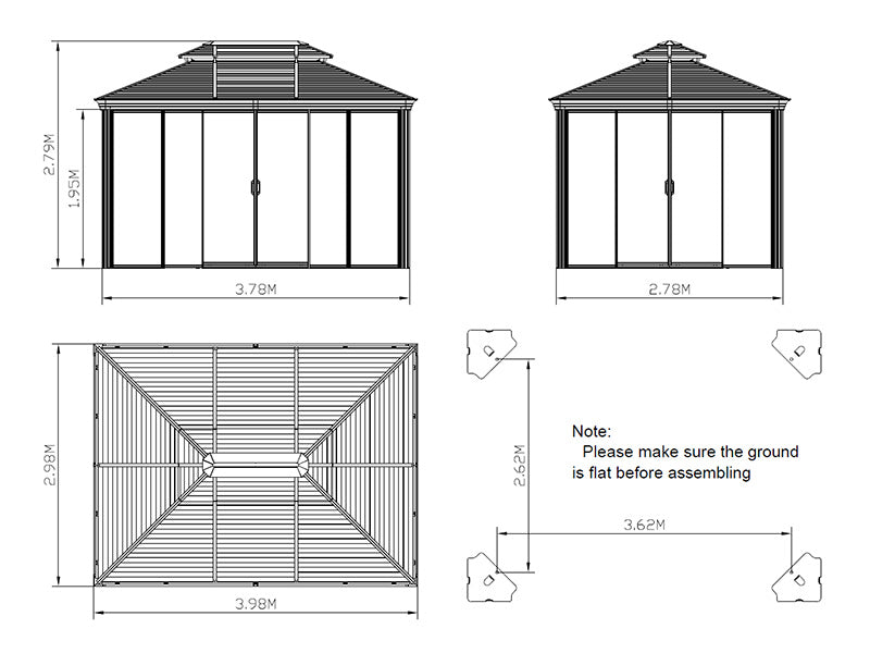 Gazebo da giardino San Bruno Alu+ con pareti laterali, 3x4m, Nero
