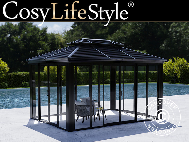 Gazebo San Bruno Alu+ 3x4m w/PC Sides Black (YS1126)