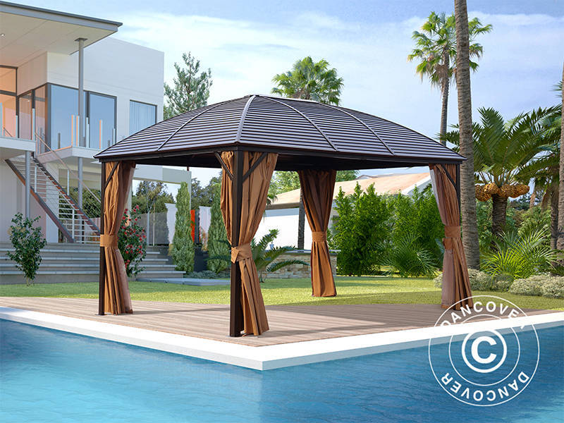 Gazebo San Jose Alu+ con tende e zanzariera, 3x4m, Marrone