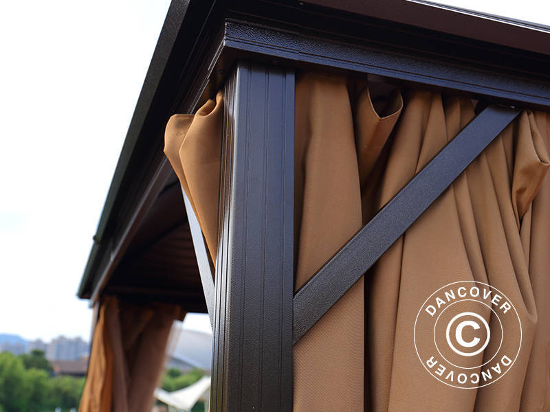 Tonnelle San Jose Alu+ avec rideaux et moustiquaire, 3x4m, Marron