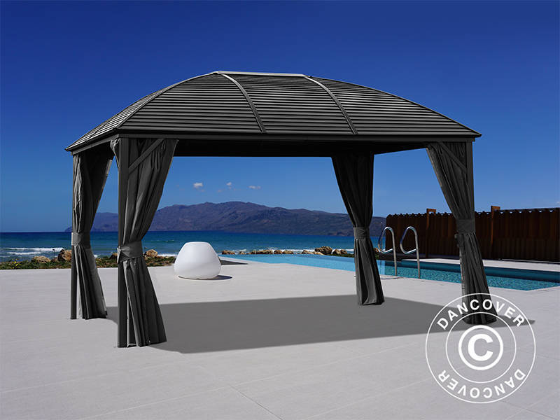 Gazebo San Jose Alu+ con tende e zanzariera, 3x4m, Nero