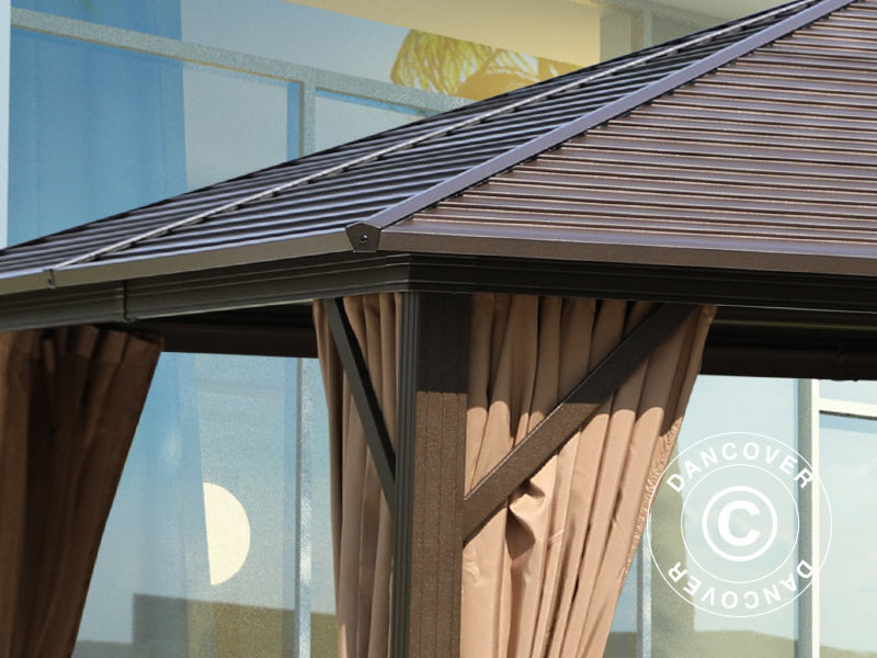 Gazebo San Luis Alu+ con tende e zanzariera, 3x4m, Marrone