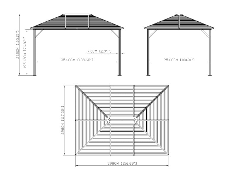Gazebo San Luis Alu+ con tende e zanzariera, 3x4m, Marrone