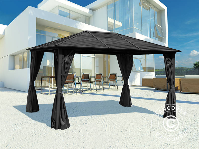 Gazebo San Luis Alu+ con tende e zanzariera, 3x4m, Nero