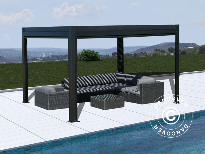 Gazebo pergola bioclimatico San Pablo Alu+, 3x4m, Nero
