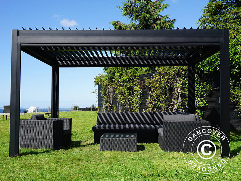 Gazebo pergola bioclimatico San Pablo Alu+, 3x4m, Nero
