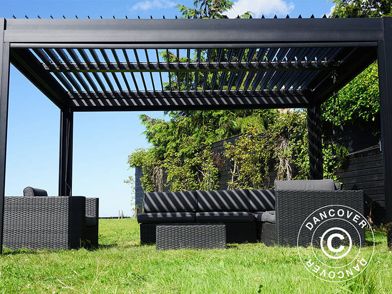 Gazebo pergola bioclimatico San Pablo Alu+, 3x4m, Nero