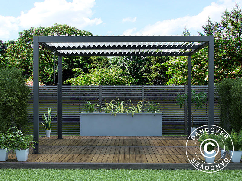 Gazebo pergola bioclimatico San Pablo Alu+, 3x4m, Nero/Bianco