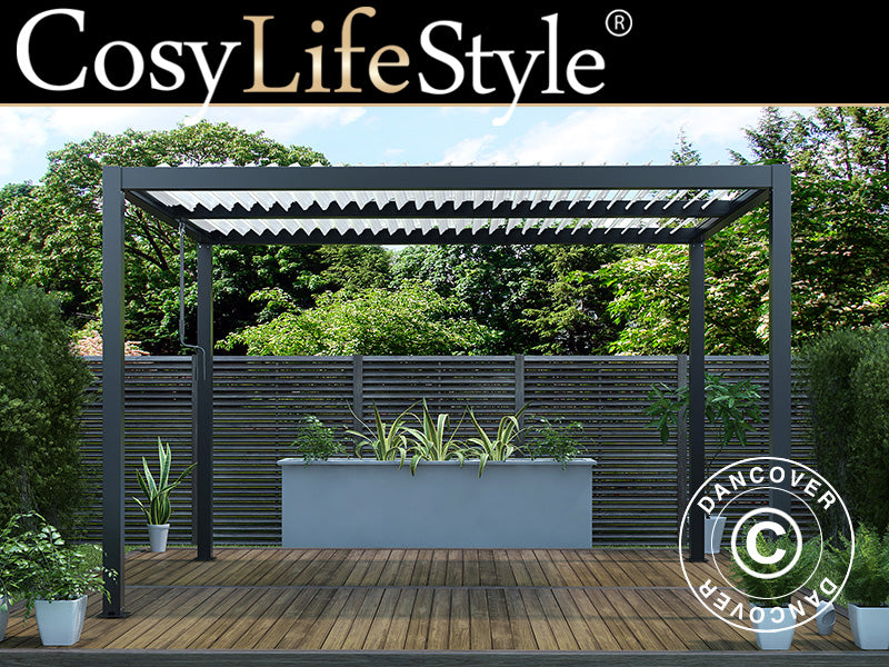 Pergola bioclimatique San Pablo, 3x4m Alu+, Noir/Blanc