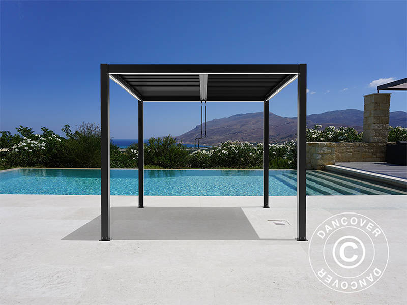 Gazebo pergola bioclimatico San Pablo Alu+, 4x4m, Nero