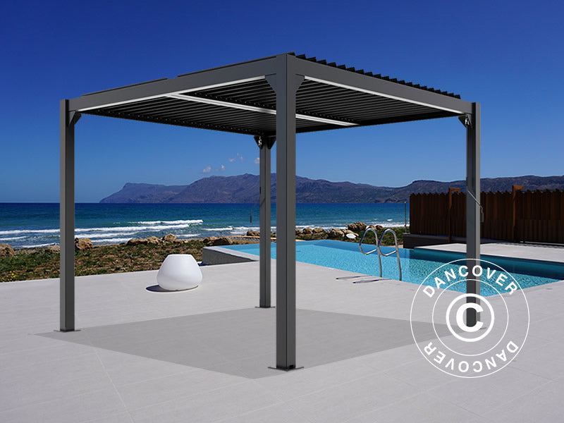 Gazebo pergola bioclimatico San Pablo Alu+, 3x3m, Nero