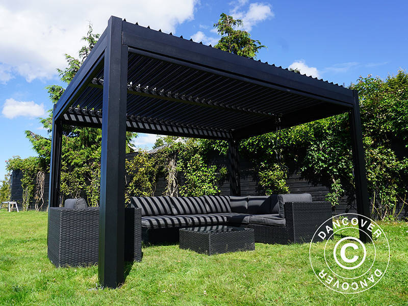 Gazebo pergola bioclimatico San Pablo Alu+, 3x3m, Nero