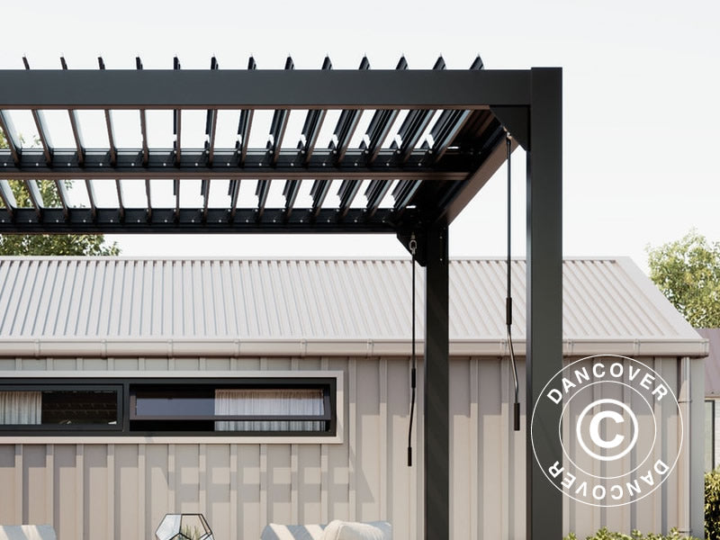 Gazebo pergola bioclimatico San Pablo Alu+, 3x3m, Nero