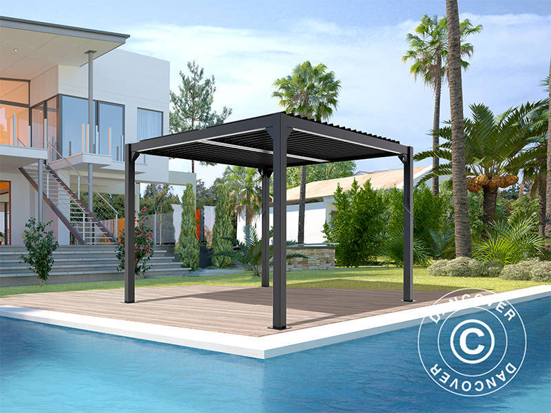 Gazebo pergola bioclimatico San Pablo Alu+, 3x3m, Nero