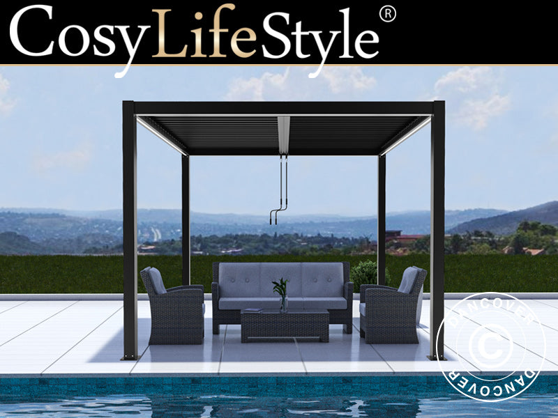 Pergola bioclimatique San Pablo Alu+, 3x3m, Noir