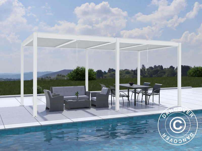 Gazebo pergola bioclimatico San Pablo Alu+, 3x5,8m, Bianco