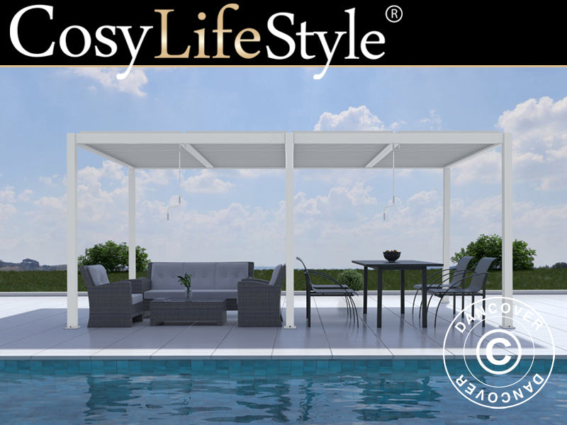 Pergola bioclimatique San Pablo Alu+, 3x5,8m, Blanc