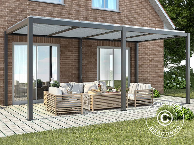 Pergola bioclimatique San Pablo Alu+, 3x5,8m, Noir/Blanc