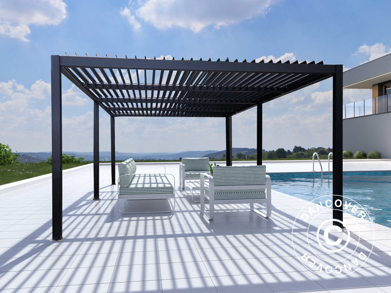 Gazebo pergola bioclimatico San Pablo Alu+, 4x5,8m, Nero