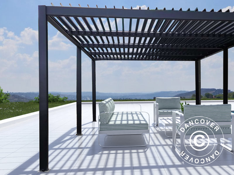 Gazebo pergola bioclimatico San Pablo Alu+, 4x5,8m, Nero