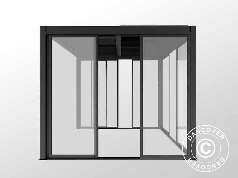 Pergola bioclimatique San Pablo Alu+ avec portes coulissantes, 3x4m, Noir