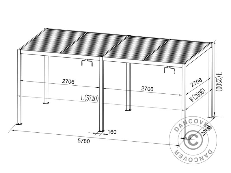 Gazebo pergola bioclimatico San Pablo Alu+ con porte scorrevoli, 3x5,8m, Nero/Bianco