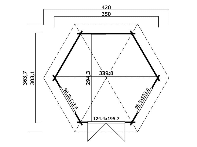 Tonnelle en bois Provence, hexagonal 3,5x3,03x3,18m, 44mm, Gris foncé