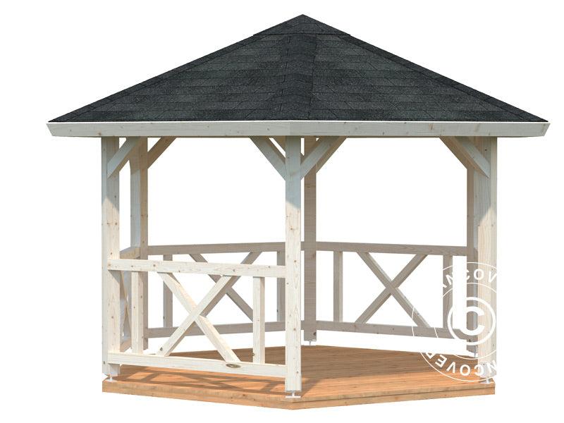 Wood Gazebo 3,37x3,37x3,13m 9,9m2 w/Floor Natural