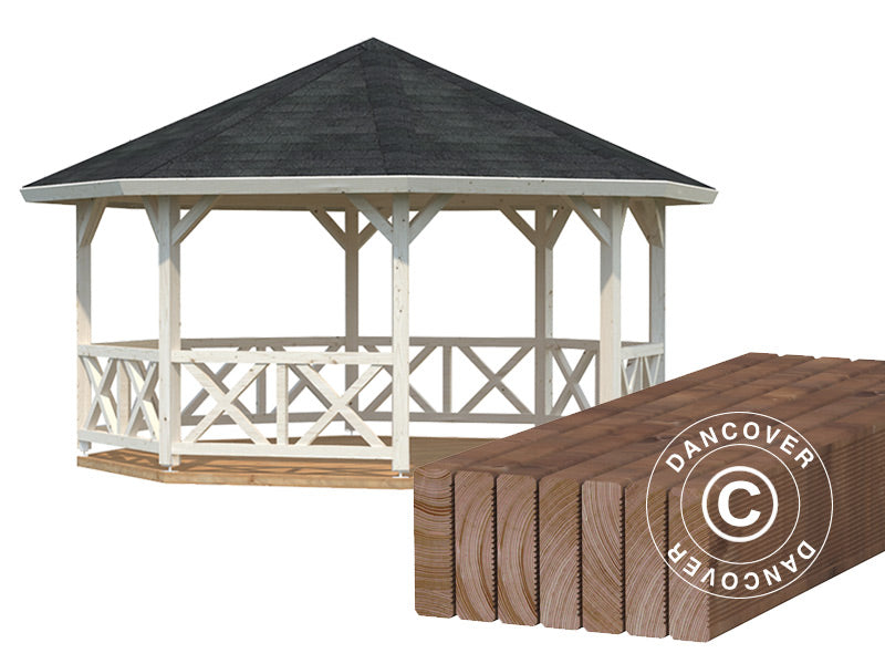 Wood Gazebo 4,65x4,65x3,46m 18m2 w/Floor Natural