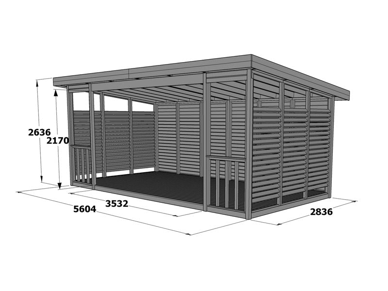 Gazebo in legno Sion, 5,6x2,84x2,64m, 15,9m², Naturale