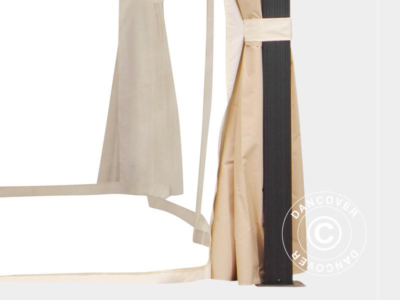 Gazebo San Francisco con tende e zanzariera, 3,65x4,85m, Nero/Ecru