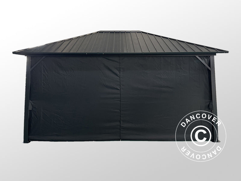 Gazebo San Bernardino con tende e zanzariera, 3,65x4,85m, Nero
