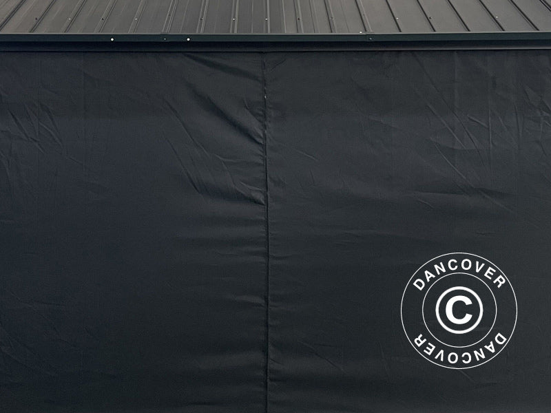 Gazebo San Bernardino con tende e zanzariera, 3,65x4,85m, Nero