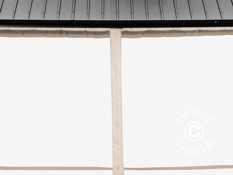 Gazebo San Bernardino con tende e zanzariera, 3,65x4,85m, Nero/Ecru