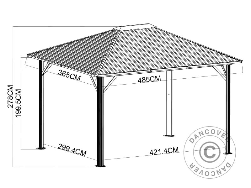 Gazebo San Bernardino con tende e zanzariera, 3,65x4,85m, Nero/Ecru