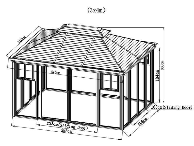 Gazebo San Bruno con pareti laterali in policarbonato, 3x4m, Ottone