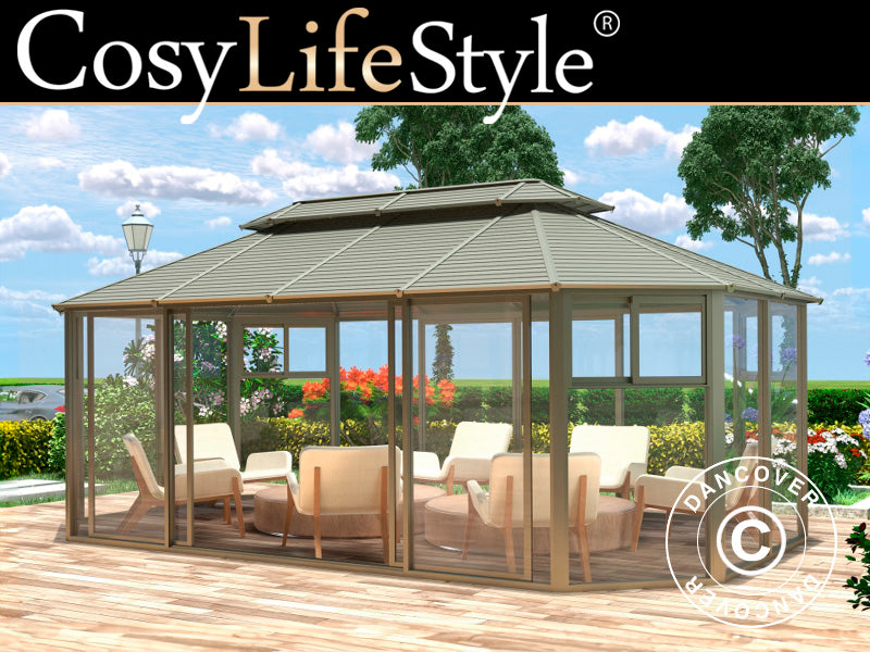 Gazebo San Bruno 4,35x6,6m w/PC Sides Brass