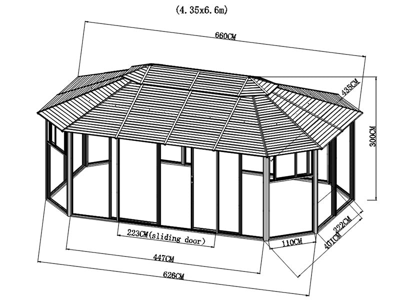 Gazebo San Bruno con pareti laterali in policarbonato, ottagonale 4,35x6,6m, Ottone