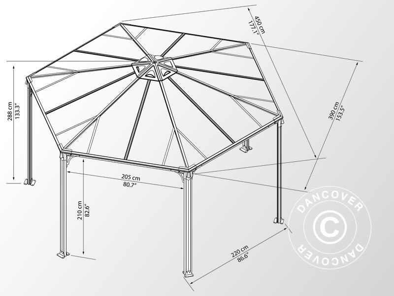 Gazebo da giardino Monaco, Palram/Canopia, 4,5x4,5m, Grigio