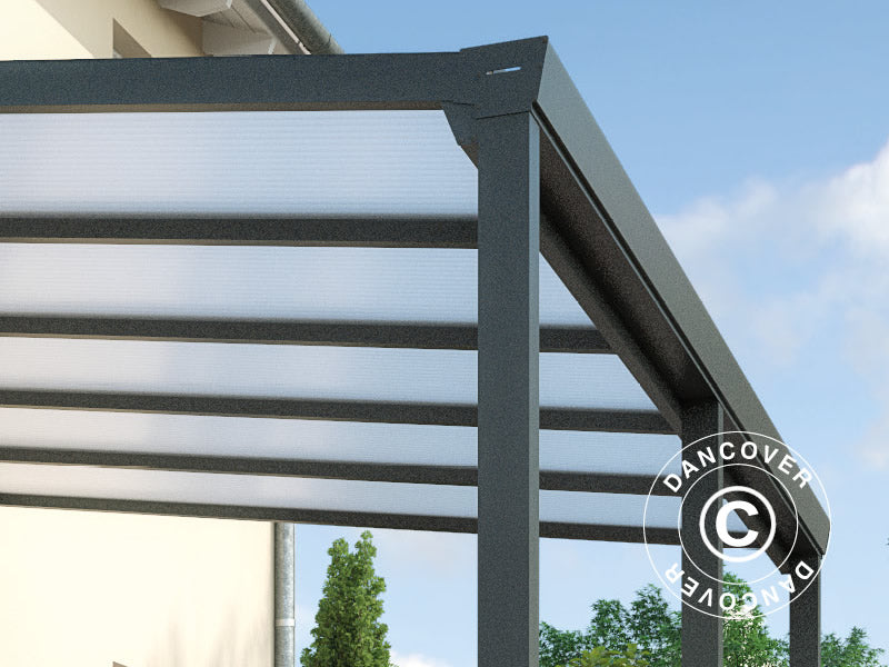 Tonnelle adossée Easy avec toit en polycarbonate, 3x4m, Anthracite