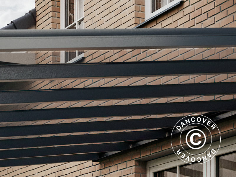 Pergola Addossata Easy con Tetto in Vetro, 3x4m, Antracite