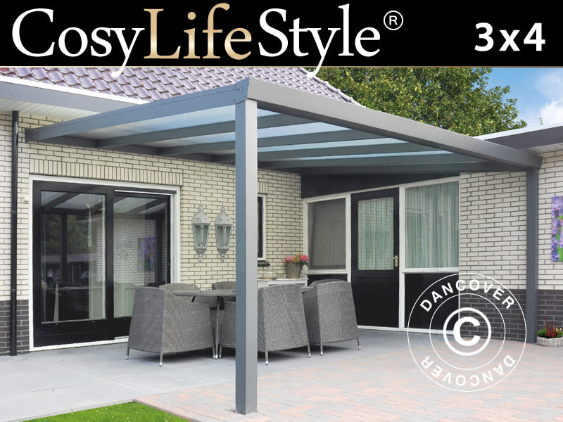 Pergola Addossata Expert con Tetto in Policarbonato, 3x4m, Antracite