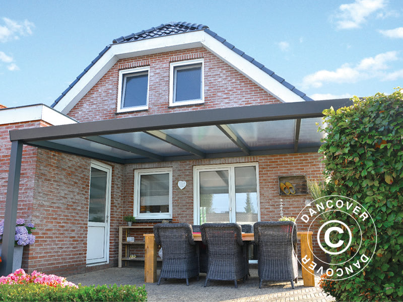 Tonnelle adossée Expert avec toit en polycarbonate, 3x6m, Anthracite
