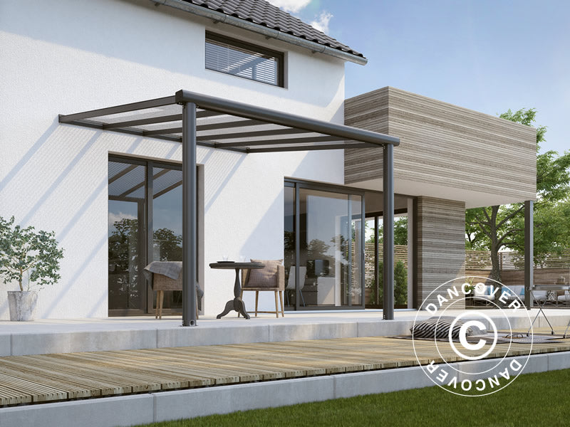 Terrassenüberdachung Compact aus Polycarbonat, 3x3,04m, Anthrazit