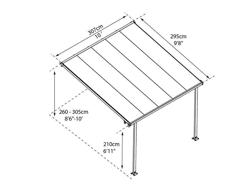 Pergola adossée Feria, Palram/Canopia, 3x3,05m, Gris