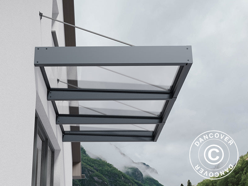 Pensilina Sophia XL 3000, Palram/Canopia, 1,40x2,86x0,17m, Grigio scuro/Trasparente