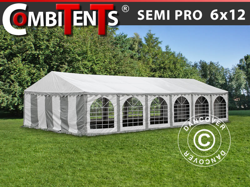 Tente de réception, SEMI PRO Plus CombiTents® 900 6x12m, 4-en-1, Gris/Blanc