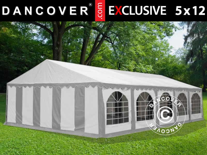 Partyzelt Exclusive 5x12m PVC 900, Grau/Weiß